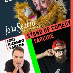 Stand up Comedy com Joo Seabra, Joel Ricardo Santos e Faquire para assistir no dia 22 de outubro